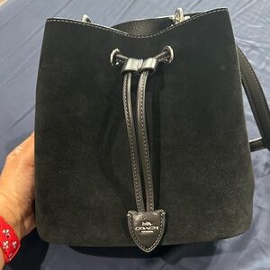 Coach Black Suede Drawstring Bucket Shoulder Bag